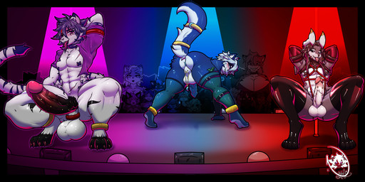 anklet anthro balls big_balls big_penis genitals group hands_behind_back jewelry male penis spread_legs spreading trio nighty_stripes koretak nekoshinymoon yamido domestic_cat felid feline felis lagomorph leporid mammal pantherine rabbit tiger 2:1 absurd_res hi_res