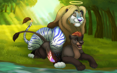ambiguous_penetration bedroom_eyes duo feet female feral feral_on_feral feral_penetrated feral_penetrating feral_penetrating_feral grass halo lidded_eyes looking_pleasured male male/female narrowed_eyes outside paws penetration plant quadruped seductive sex stripes tail tail_tuft toes tree tuft water heymayaart alri cyrus_(zannh) felid lion mammal pantherine hi_res