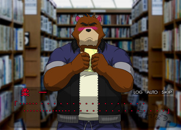5_fingers anthro black_nose blush bookshelf box brown_body brown_fur clothed clothing container ear_blush eyes_closed facial_markings fingers frown fully_clothed fur furniture head_markings holding_object inner_ear_fluff inside jacket male markings muzzle_(marking) note shirt slightly_chubby snout snout_markings solo text text_box topwear tuft manya morenatsu juuichi_mikazuki american_black_bear bear black_bear mammal ursine cel_shading shaded