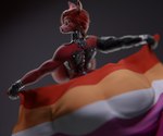 anthro big_breasts black_lips black_nose breasts crossgender female flag flag_(object) hair holding_flag holding_object huge_breasts lesbian_pride_colors lgbt_pride lips machine orange_lesbian_pride_colors pride_color_flag pride_colors solo sunr4y five_nights_at_freddy's scottgames foxy_(fnaf) animatronic canid canine fox mammal robot 3d_(artwork) digital_media_(artwork) hi_res