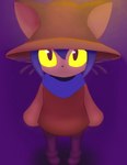 :3 clothed clothing ears_up fully_clothed hair hat headgear headwear looking_at_viewer purple_hair robe scarf simple_background solo standing yellow_eyes young cappuchino oneshot niko_(oneshot) animal_humanoid cat_humanoid felid felid_humanoid feline feline_humanoid humanoid mammal mammal_humanoid absurd_res hi_res