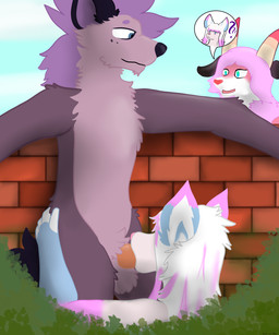 anthro brick_wall butt butt_grab fellatio female group hand_on_butt male male/female oblivious oral outside outside_sex penile public public_erection public_nudity public_sex searching sex trio wall_(structure) zyra_the_proto capcom monster_hunter amy_(d4xt3r) daxter_wolfsky_(d4xt3r) sally_(d4xt3r) bovid canid canine canis caprine goat herbivore_(mh) hybrid mammal wolf wolfdog 5:6 absurd_res hi_res