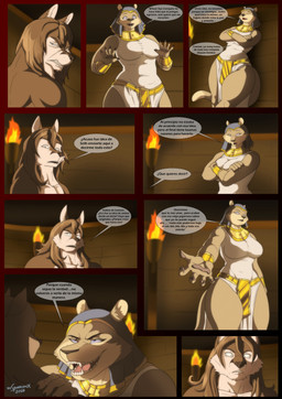 accessory anthro armor big_breasts bracers breasts brown_body brown_fur brown_hair clothing dialogue dress duo egyptian egyptian_clothing egyptian_headdress eyes_closed fangs female fire footwear fur hair male muscular muscular_anthro muscular_male nemes speech_bubble tan_body tan_fur teeth text thick_thighs usekh white_body white_fur wide_hips wounded xxsparcoxx egyptian_mythology middle_eastern_mythology mythology sekhmet sekhmet_(xxsparcoxx) wepwawet wepwawet_(xxsparcoxx) canid canine canis deity felid fox lion mammal pantherine wolf 2023 comic digital_media_(artwork) hi_res spanish_text