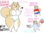 anthro big_breasts breasts featureless_breasts female huge_breasts slightly_chubby solo text buraian287 laika_(buraian287) canid canine canis domestic_dog mammal shiba_inu spitz 4:3 english_text