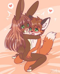 3_toes :3 anthro belly big_ears biped black_nose blush bodily_fluids brown_body brown_fur brown_hair cheek_tuft chest_tuft cum dipstick_tail duo eyebrow_through_hair eyebrows eyelashes facial_tuft featureless_chest feet female female_on_top fox_tail fur genital_fluids glistening glistening_hair green_eyes hair heart_symbol inner_ear_fluff kneeling long_ears long_hair male male/female markings nude on_top open_mouth orgasm pawpads predator/prey rabbit_ears red_body red_fur saint_position scut_tail sex short_tail tail tail_markings thick_eyelashes thin_eyebrows toes translucent translucent_hair tuft white_belly white_tail_tip yellow_belly young young_anthro young_female young_male young_on_young bunnybits conditional_dnp charlie_(silverwingfox) canid canine fox hybrid lagomorph leporid mammal rabbit 2019 absurd_res character_request digital_media_(artwork) flat_colors hi_res shaded simple_shading unavailable_at_source watermark