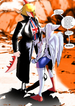 abstract_background amber_eyes anthro big_breasts black_boots black_clothing black_footwear black_jacket black_topwear blonde_hair blue_bottomwear blue_clothing blue_eyes blue_shorts bone_frill boots bottomwear breasts clothing cosplay crossover_cosplay dialogue duo elbow_feathers feathered_wings feathers female footwear frill_(anatomy) gloves grey_body grey_feathers grey_hair grey_scales hair handwear jacket leather leather_clothing leather_jacket leather_topwear long_hair long_tail magenta_body magenta_scales multicolored_body multicolored_scales red_boots red_clothing red_footwear scales shirt shoes short_tail shorts snout spiked_tail spikes spikes_(anatomy) t-shirt tail text topwear torn_clothing torn_shirt torn_t-shirt torn_topwear two_tone_body two_tone_scales union_jack white_body white_clothing white_gloves white_handwear white_scales white_shirt white_t-shirt white_topwear wings beltimerperbus cavemanon_studios dc_comics goodbye_volcano_high i_wani_hug_that_gator ko_op_(game_developer) snoot_game superman_(series) fang_(gvh) manchester_black mia_moretti supergirl dinosaur hadrosaurid ornithischian ornithopod parasaurolophus prehistoric_species pterosaur reptile scalie 2025 crossover digital_drawing_(artwork) digital_media_(artwork) hi_res spanish_text translation_check translation_request