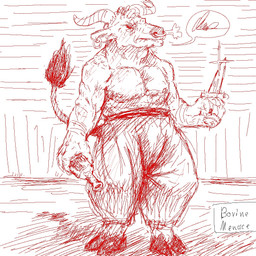 angry anthro beverage bovid_horn clothed clothed_male clothing dagger drunk ear_piercing ear_ring facial_piercing grumpy holding_beverage holding_melee_weapon holding_object holding_weapon horn male melee_weapon muscular muscular_male nose_piercing nose_ring piercing ring_piercing solo substance_intoxication tail weapon olimis bovid bovine mammal 1:1