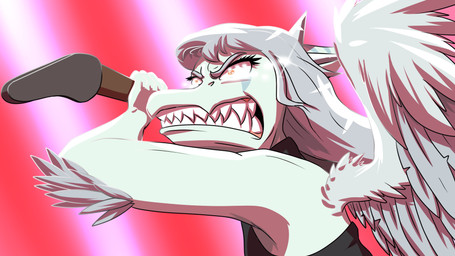 angry anthro biped black_clothing black_topwear blue_body bone_frill clenched_teeth clothed clothed_anthro clothed_female clothing collar elbow_feathers electric_guitar feathered_wings feathers female fingers frill_(anatomy) glistening glistening_eyes grey_body grey_feathers grey_hair guitar hair holding_guitar holding_musical_instrument holding_object humanoid_hands long_hair markings musical_instrument open_mouth orange_eyes plucked_string_instrument pupils small_pupils solo spiked_collar spikes string_instrument striped_markings stripes teeth topwear wings fuegosonic93 goodbye_volcano_high ko_op_(game_developer) fang_(gvh) prehistoric_species pterosaur reptile scalie 16:9 colored hi_res shaded widescreen