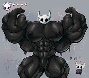 2_horns abs anthro areola barazoku big_muscles big_pecs biped black_body featureless_crotch flexing flexing_bicep flexing_both_biceps flexing_muscles gameplay_mechanics gui health_bar horn huge_muscles huge_pecs huge_thighs male manly mask muscular muscular_anthro muscular_arms muscular_legs muscular_male muscular_thighs nipples pecs serratus small_head solo standing text thick_arms thick_thighs its_coldpizza hollow_knight_(franchise) team_cherry hornet_(hollow_knight) the_knight_(hollow_knight) arthropod vessel_(species) english_text hi_res female_(lore)
