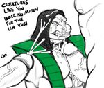 anthro big_penis bodily_fluids cum cum_on_face cumshot dialogue ejaculation genital_fluids genitals group hood male male/male muscular muscular_male pecjob pecs penis sex snarling text oni_draws mortal_kombat reptile_(mortal_kombat) human humanoid mammal saurian_(mortal_kombat) scalie english_text hi_res