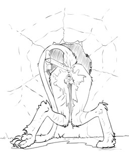 after_sex anal anal_penetration anthro anus bodily_fluids butt cum cum_from_ass cum_from_vagina cum_in_ass cum_in_vagina cum_inside cum_on_butt cum_on_leg feet female female_penetrated fur genital_fluids genitals leaking_cum nude object_in_ass object_insertion pawpads penetration public_use solo tail through_wall toes vulva zafara_(artist) taski_(zafara) bovid caprine caprine_demon demon goat goat_demon mammal digital_media_(artwork) hi_res monochrome sketch