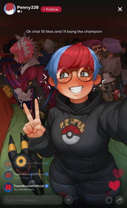 black_body black_clothing black_hoodie black_topwear blue_hair bow_ribbon clothing crowd disguise emanata eyewear fake_beard female feral gesture glasses gold_medal grey_eyes group hair hand_gesture hoodie light_body light_skin livestream looking_at_another medal medallion multicolored_body multicolored_hair pink_hair pokeball_symbol purple_body purple_hair red_body red_hair red_sclera round_glasses silver_medal smile social_media sunglasses taking_picture text topwear two_tone_body two_tone_hair v_sign white_bow white_sclera yellow_body yellow_sclera mrfuga nintendo pokemon team_rocket james_(team_rocket) jeffrey_epstein jessie_(team_rocket) klara_(pokemon) meowth_(team_rocket) penny_(pokemon) canid canine eeveelution felid feline generation_1_pokemon generation_2_pokemon generation_4_pokemon generation_5_pokemon human mammal meowth pikachu pokemon_(species) rotom rotom_phone scolipede umbreon 2026 english_text hi_res shaded