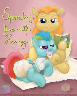 ageplay bad_parenting big_teats bodily_fluids book brainwashing clothing diamond_dream diaper dominant dominant_female drooling duo female genital_fluids infantilism nipples object_in_mouth pacifier pacifier_in_mouth roleplay saliva teats unclean_diaper urine used_diaper wet_diaper wetting white_diaper smudge_proof hasbro my_little_pony buttercup_(wayward_pony) fan_character 4:5 digital_media_(artwork) hi_res