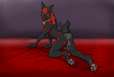 after_sex anthro balls bed bed_sheet bedding bedroom_eyes bell bell_collar blush bodily_fluids butt claws collar cum cum_on_balls cum_on_butt cum_on_sheets digitigrade dreadlocks eyewear furniture genital_fluids genitals glasses male narrowed_eyes pawpads pink_pawpads seductive short_tail solo tail lordofnothin1 bobcat felid feline lynx mammal hi_res