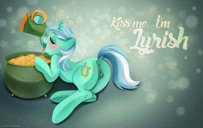 abstract_background alcohol anatomically_correct anatomically_correct_genitalia anatomically_correct_vulva animal_genitalia animal_vulva anus bedroom_eyes beer beverage blush butt clitoris cutie_mark drunk equine_genitalia equine_vulva female feral food fur genitals green_body green_fur hair half-closed_eyes holidays hooves horn long_hair looking_at_viewer looking_back multicolored_hair narrowed_eyes open_mouth presenting raised_tail rear_view seductive simple_background smile solo substance_intoxication tail text tongue tongue_out two_tone_hair vulva yellow_eyes guinefurrie friendship_is_magic hasbro my_little_pony mythology st._patrick's_day lyra_heartstrings_(mlp) equid equine mammal mythological_creature mythological_equine unicorn