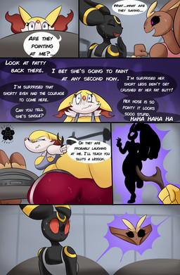 anthro anthrofied athletic_wear big_breasts big_butt big_ears big_tail black_body black_eyes black_fur bodily_fluids bottomwear breasts brown_body brown_clothing brown_fur brown_panties brown_underwear bubble_butt butt butt_focus clothing clothing_transformation female fur grey_clothing grey_topwear gym gym_bottomwear gym_equipment gym_shorts gym_uniform huge_butt inanimate_transformation machine magic panties pants pink_bottomwear pink_clothing pink_pupils pink_shorts pink_topwear pupils purple_eyes red_bottomwear red_clothing red_eyes red_shorts revenge scared shirt shorts smile speech_bubble struggling surprised sweat sweatdrop sweaty_body sweaty_butt tail tank_top text thought_bubble tired tongue tongue_out topwear transformation treadmill underwear underwear_transformation uniform white_body white_fur yellow_body yellow_fur yoga_pants blossonflower nintendo pokemon alundra_(blossonflower) animate_inanimate braixen eeveelution generation_2_pokemon generation_4_pokemon generation_6_pokemon lopunny pokemon_(species) umbreon absurd_res artist_name comic english_text hi_res signature