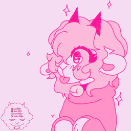 anthro bell bell_collar blush clothing collar curly_hair femboy hair heart_eyes heart_symbol hoodie horn long_hair male solo tongue tongue_out topwear mun-shipu bovid caprine mammal sheep absurd_res hi_res