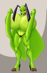 antennae_(anatomy) anthro areola big_breasts breasts clothed clothing covering covering_breasts female green_body huge_breasts hyper hyper_breasts mandibles non-mammal_breasts panties pink_areola red_sclera smile solo standing topless underwear zixxxous eliot_(heroic_ones) arthropod insect mantis absurd_res hi_res