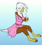 avian_feet bathrobe beak beverage clothed clothing coffee container cup feet female robe simple_background solo evilymasterful abigale_valgaln accipitrid accipitriform avian bird eagle hi_res