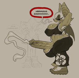 annoyed anthro armpit_hair balls bat_nose big_balls big_breasts big_butt big_ears big_penis bodily_fluids body_hair bottomwear breasts bubble_butt butt clenched_teeth clothing crop_top cum duo ejaculation eyes_closed eyeshadow fangs footwear genital_fluids genitals gloves gynomorph handwear huge_balls huge_breasts huge_butt huge_penis intersex makeup male markings membrane_(anatomy) membranous_wings mole_(marking) mole_on_breast pants penis raised_arms shirt shoes speech_bubble teeth topwear wings unholy_rigatoni sega sonic_the_hedgehog_(series) rouge_the_bat shadow_the_hedgehog bat eulipotyphlan hedgehog mammal hi_res