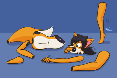 4_missing_limbs amputee andromorph bite black_hair black_nose blue_background blue_eyes detachable detachable_head detachable_limbs dipstick_tail disability dismemberment fangs fluffy fluffy_tail fur genitals hair intersex markings missing_arm missing_leg modular multicolored_body multicolored_fur multicolored_tail orange_body orange_fur orange_tail quadruple_amputee simple_background solo tail tail_markings teeth two_tone_body two_tone_fur two_tone_tail vulva white_body white_fur white_tail jasentamiia renee_(jasen_tamiia) canid canine fox mammal 2015 3:2 signature