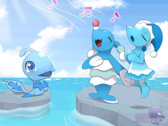 ambiguous_gender cloud eyes_closed fangs feral fin group hand_on_chest hands_together light looking_at_another musical_note musical_symbol on_rock ripples rock sea semi-anthro singing sunlight symbol tail teeth trio water nerointruder deltarune kirby_(series) nintendo pokemon undertale_(series) aquatic brionne darkner driblee elemental_creature generation_7_pokemon mammal mizzle_(deltarune) pokemon_(species) water_creature 2025 crossover hi_res