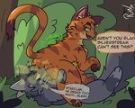 bodily_fluids dominant dominant_feral dominant_male duo facesitting fart fart_fetish feral forced grossed_out humiliation male male/male mocking musk nervous pawpads paws rivalry rumbling_stomach sitting_on_another smelly smelly_butt sweat teasing text rancidwyrm warriors_(book_series) firestar_(warriors) graystripe_(warriors) domestic_cat felid feline felis mammal tabby_cat 5:4 english_text hi_res