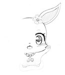 female feral first_person_view high-angle_view solo francat jewelpet sanrio sega sega_fave ruby_(jewelpet) hare lagomorph leporid mammal rabbit hi_res monochrome sketch