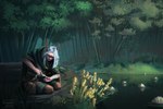 female flower forest forest_background hair nature nature_background not_furry plant solo tree water_lily white_hair shadoca blizzard_entertainment warcraft elf humanoid night_elf