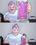 2024 5_fingers anthro beverage cosplay crossover crossover_cosplay digital_drawing_(artwork) digital_media_(artwork) dinosaur dromaeosaurid fingers front_view goodbye_volcano_high hair male meme microraptor milkshake mukbang multicolored_body multicolored_scales nikocado_avocado open_mouth open_smile overweight overweight_anthro overweight_male photo_background photography_(artwork) pink_eyes prehistoric_species purple_body purple_hair purple_scales reptile sage_(gvh) scales scalie sheglech short_hair sitting smile snout solo tan_body tan_scales theropod two_tone_body two_tone_scales