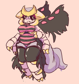 4_arms anthro big_breasts big_tail black_sclera blush blush_lines breasts female fur multi_arm multi_limb simple_background slightly_chubby solo tail thick_thighs wings pulsatingmasochist nintendo pokemon altered_forme_giratina generation_4_pokemon giratina humanoid legendary_pokemon pokemon_(species)