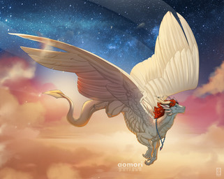 5_toes ambiguous_gender black_ears blue_eyes claws cloud detailed_background feathered_wings feathers feet feral flying fur horn inner_ear_fluff jewelry mane necklace orange_mane outside particles pink_inner_ear quadruped scales sky smile solo spread_wings star starry_sky sunset tail text toe_claws toes tuft twilight ventral_scales white_body white_claws white_feathers white_fur white_horn white_scales wings aomori european_mythology mythology dragon feathered_dragon feathered_scalie furred_dragon furred_scalie mythological_creature mythological_scalie scalie western_dragon 2020 artist_name digital_media_(artwork)