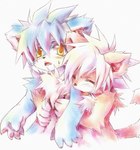 :< :d anthro blue_body blue_hair blush blush_lines brown_body brown_fur duo fur hair hug kemono male male/male paws smile white_body white_fur white_hair yellow_eyes jeacn maier yota_(jeacn) canid canine canis mammal wolf