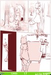 absurd_res anthro aogami broom canid canine chair cleaning_tool dipstick_tail door english_text female fluffy fluffy_tail fox furniture hi_res mammal markings monochrome pink_and_white plant question_mark tail tail_markings text tree young young_anthro young_female