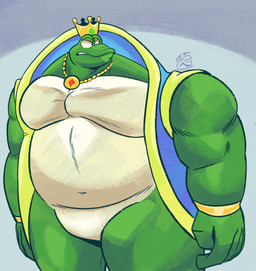 anthro big_muscles bracelet bracelet_only cloak cloak_only clothing crown crown_only featureless_crotch headgear headgear_only jewelry male musclegut muscular necklace necklace_only nude overweight overweight_anthro overweight_male solo jasperthecrab mario_bros nintendo wart_(mario) amphibian frog hi_res