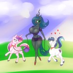 angry anthro belly big_breasts breasts clothing collar cutie_mark female feral group horn huge_breasts jealous leash love male navel panties underwear walking wings eqamrd friendship_is_magic hasbro my_little_pony mythology princess_cadance_(mlp) queen_chrysalis_(mlp) shining_armor_(mlp) arthropod changeling equid equine horse mammal mythological_creature mythological_equine pony unicorn winged_unicorn absurd_res hi_res