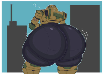 anthro armor big_butt butt huge_butt hyper hyper_butt machine male multicolored_body not_furry simple_background solo thick_thighs bellyboi13 electronic_arts respawn_entertainment titanfall scorch_(titanfall) humanoid robot hi_res