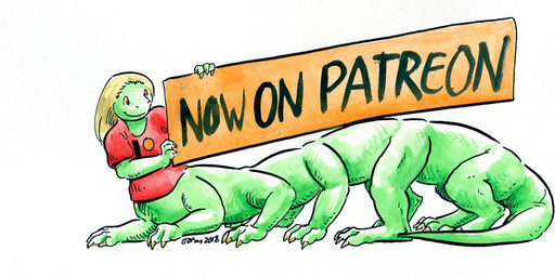 10_legs 3_toes 4_fingers big_hands blonde_hair claws clothing feet female fingers green_body hair holding_object long_hair multi_leg multi_limb orange_eyes patreon_logo red_clothing red_shirt red_t-shirt red_topwear shirt short_hair short_tail side_view sign simple_background smile snout solo sprawling_gait t-shirt tail tapering_tail teeth text toes tongue topwear white_background yellow_claws cervelet patreon liz_(growing_troubles) lizard lizard_taur long_taur reptile reptile_taur scalie scalie_taur taur 2018 comic english_text handwritten_text painting_(artwork) shaded signature traditional_media_(artwork) traditional_painting_(artwork) traditional_watercolor_(artwork) watercolor_(artwork)