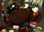 anthro bed bedroom belly belly_fur big_belly bloated cake candle candlestick cheek_bulge claws clock container cup dessert eating enjoying fangs female finger_claws food fur furniture gluttony group hair horn lying lying_on_bed male male/female meat navel navel_outline obese obese_anthro obese_male on_bed overweight overweight_anthro overweight_male satisfaction satisfied sharp_teeth stuffing stuffing_(food) tail tea_cup teapot teeth toe_claws k9manx90_(artist) beauty_and_the_beast beauty_and_the_beast_(2017) disney beast_(disney) chip_(disney) cogsworth lumiere_(disney) mrs._potts chimera beast_(disambiguation) hi_res