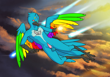 5_eyes animal_genitalia animal_penis anthro avian_feet back_wings balls beak biped black_beak blue_body erection feathered_wings feathers feet flying genitals head_tuft magic magic_user male multi_eye nude outside penis sheath sky skyscape solo tail tail_feathers talons tapering_penis toes tuft tzeentchean_symbol wings minum warhammer_(franchise) chaos_daemon daemon_of_tzeentch lord_of_change 2025 absurd_res hi_res