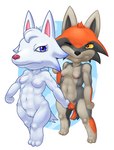 abstract_background absurd_res animal_crossing anthro arctic_wolf areola blue_eyes breasts canid canine canis casual_nudity countershade_face countershade_tail countershade_torso countershading digitigrade duo female female/female fur genitals grimace group_nudity hair head_tuft hi_res hip_tuft hybrid innie_pussy jennifer_(gotadraw) mammal mklxiv multicolored_body multicolored_fur muscular muscular_female navel nintendo nipples one_eye_closed one_eye_obstructed orange_pubes pain paws pubes pulling_hair pussy red_wolf small_breasts smile smirk tail thick_thighs touching_hair tuft walking whitney_(animal_crossing) wide_hips wolf yellow_eyes