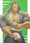 abstract_background anthro ball_grab balls barazoku big_balls big_muscles big_pecs big_penis bodily_fluids border bottomwear clothed clothing erect_nipples flaccid front_view genital_fluids genitals green_background grey_border hood hoodie horn huge_muscles humanoid_genitalia humanoid_penis male muscular muscular_anthro muscular_male narrowed_eyes nipples non-mammal_balls non-mammal_nipples open_clothing open_hoodie open_topwear pants pecs penis penis_poking_out penis_through_fly pokemorph precum simple_background solo standing topwear unzipped zipper grossy_vulpen nintendo pokemon tirazard charizard generation_1_pokemon pokemon_(species) 2023 absurd_res hi_res