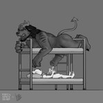 animal_genitalia animal_penis anthro bed bunk_bed duo equine_genitalia equine_penis furniture genitals male male/male muscular penis size_difference vermell lewd_catto hybrid 1:1 hi_res monochrome