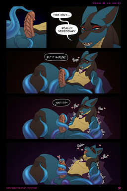 anthro balls blue_body blue_fur bodily_fluids comic_panel dialogue erection fur genital_fluids genitals male multi_panel nude open_mouth penis solo speech_bubble tentacles text nootkep nintendo pokemon generation_4_pokemon lucario pokemon_(species) 2:3 absurd_res comic english_text hi_res nonbinary_(lore)