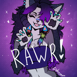 accessory alternative_fashion anthro clothing colored_nails crop_top ear_piercing female hair horn makeup markings multicolored_hair nails pawpads piercing pose punk rawr scar self-harm_scars shirt star_(marking) tattoo topwear conditional_dnp giahryan canid canine mammal 1:1