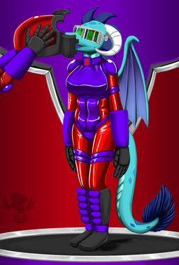 anthro clothing collar drone female hypnogear latex panties solo underwear quakehoof friendship_is_magic hasbro my_little_pony princess_ember_(mlp) hi_res