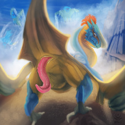 4_toes animal_genitalia anisodactyl butt claws cloaca cloacal_penis feathered_crest feathers feet feral genitals head_crest looking_at_viewer looking_back looking_back_at_viewer male penis prehensile_penis presenting presenting_genitalia presenting_hindquarters raised_tail scutes solo tail toes wings akaylass capcom monster_hunter flying_wyvern scalie 1:1 hi_res