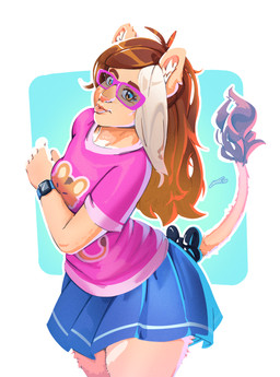 5_fingers abstract_background accessory anthro blep blonde_highlights blue_clothing blue_shirt blue_topwear bow_ribbon brown_eyes brown_hair clock clothing eyewear female fingers furgonomics glasses hair highlights_(coloring) humanoid_face inner_ear_fluff looking_at_viewer pink_clothing pink_eyewear pink_glasses pink_nose pink_shirt pink_topwear ribbons shirt t-shirt tail tail_accessory tail_bow tail_ribbon tail_tuft tongue tongue_out topwear tuft watch wristwatch luxar92 dandee_(luxar92) felid lion mammal pantherine 2020 dated digital_drawing_(artwork) digital_media_(artwork) hi_res portrait shaded signature soft_shading three-quarter_portrait