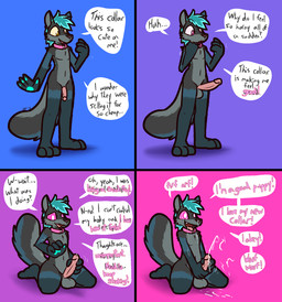3_toes 4_fingers anthro balls barking bdsm big_penis black_body black_fur blue_body blue_fur blue_hair bodily_fluids body_control collar cum cum_on_face cum_on_hand cum_on_own_face cum_on_own_tongue cum_on_penis cum_on_self cum_on_tongue cumshot dialogue ejaculation erection feet fingers flaccid forced fur genital_fluids genitals glans grey_balls grey_body grey_fur hair humanoid_genitalia humanoid_penis kneeling male masturbation mind_control orgasm pawpads penile penile_masturbation penis petplay pink_collar pink_eyes pink_glans pink_penis ringed_eyes roleplay smile solo speech_bubble spiral standing submissive submissive_male teal_hair teal_pawpads text toes tongue tongue_out white_eyes woof_(sound_effect) yellow_eyes yellow_sclera ultilix jacob_blackberry canid canine canis domestic_dog mammal 2026 4koma comic english_text hi_res