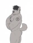 anthro beard butt facial_hair hairy male manly muscular muscular_anthro muscular_male nipples nude solo tattoo warrior husky92 rainyatsu akio canid canine canis mammal wolf